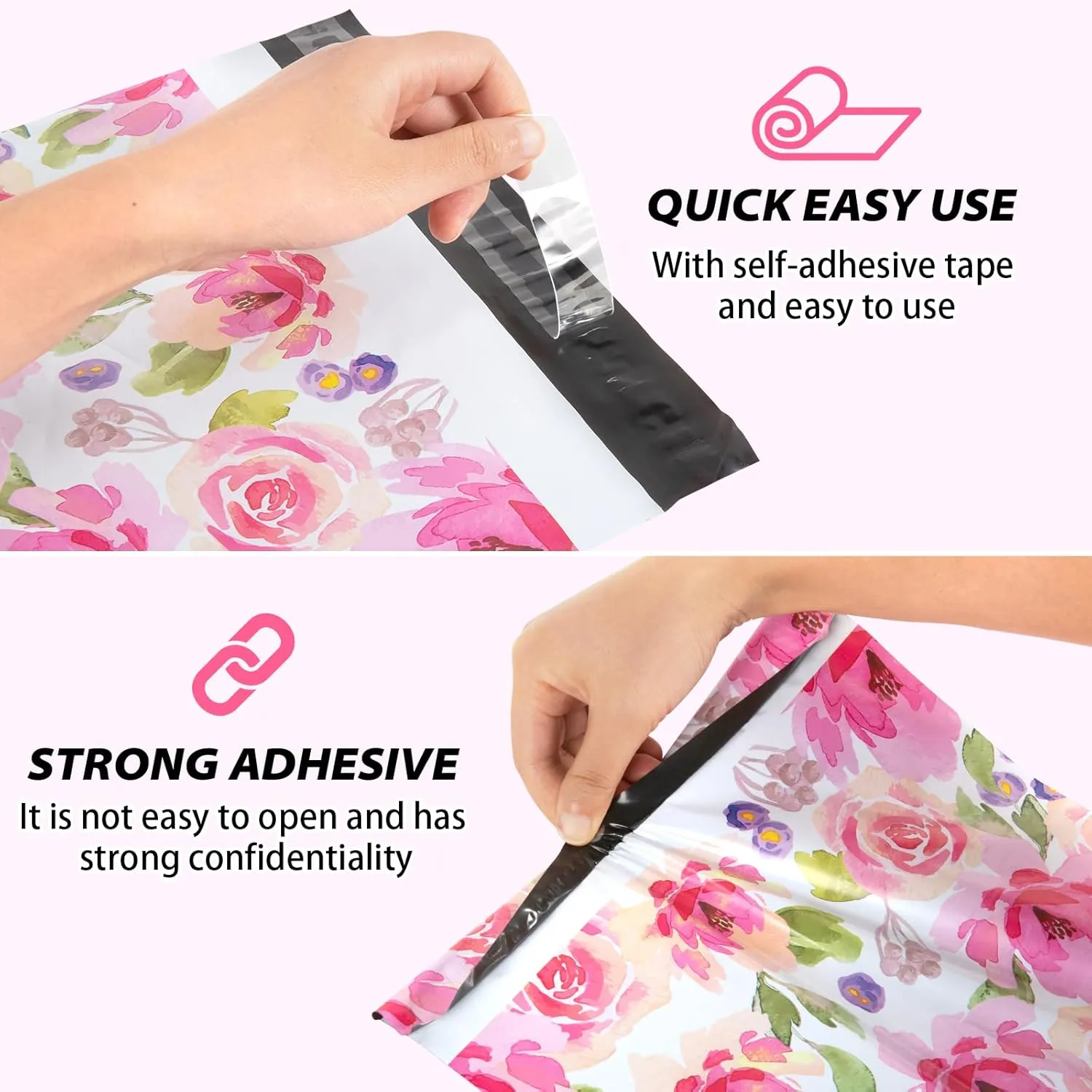 Oududianzi Valentine Flower Poly Mailer 10x13 Inch 100 PCS - Shipping Bags Poly Envelopes, Strong Thick and Self Adhesive Mailing Poly Bags - Cute Packaging Shipping Bags for Valentine's Day Gifts