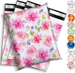 Oududianzi Valentine Flower Poly Mailer 10x13 Inch 100 PCS - Shipping Bags Poly Envelopes, Strong Thick and Self Adhesive Mailing Poly Bags - Cute Packaging Shipping Bags for Valentine's Day Gifts