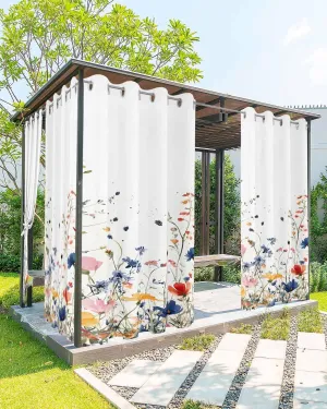 Outdoor Curtains for Patio Waterproof, Blooming Flower Outdoor Privacy Panels Grommet, Spring Floral Summer Botanical Colorful Blackout Outside Curtains for Porch/Cabana 54"x108", 1 Panel