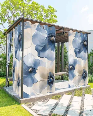 Outdoor Curtains for Patio Waterproof, Blue Flower Outdoor Privacy Panels Grommet, Watercolor Botanicals Blossom Gradient Blackout Outside Curtains for Porch/Cabana/Pergola 54"x84", 1 Panel