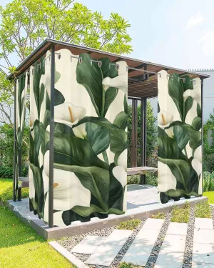 Outdoor Curtains for Patio Waterproof, Green White Botanical Outdoor Privacy Panels Grommet, Watercolor Vintage Flower Blackout Outside Curtains for Porch/Cabana/Pergola 54"x108", 2 Panels