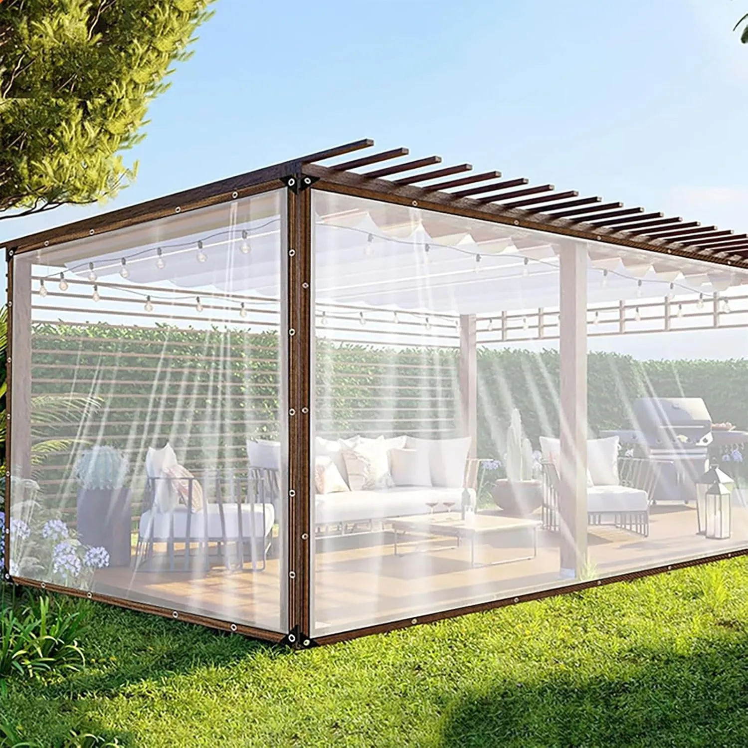 Outdoor Garden Rainproof Covering,7X10 FT,16X23 FT, 20x26 FtGarden Rainproof Transparent Poly Tarpaulin,Transparent Waterproof Tarpaulin,for Patio Pergola Garden(20x26 ft(6x8m))