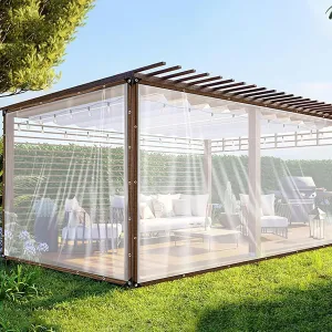 Outdoor Garden Rainproof Covering,7X10 FT,16X23 FT, 20x26 FtGarden Rainproof Transparent Poly Tarpaulin,Transparent Waterproof Tarpaulin,for Patio Pergola Garden(20x26 ft(6x8m))