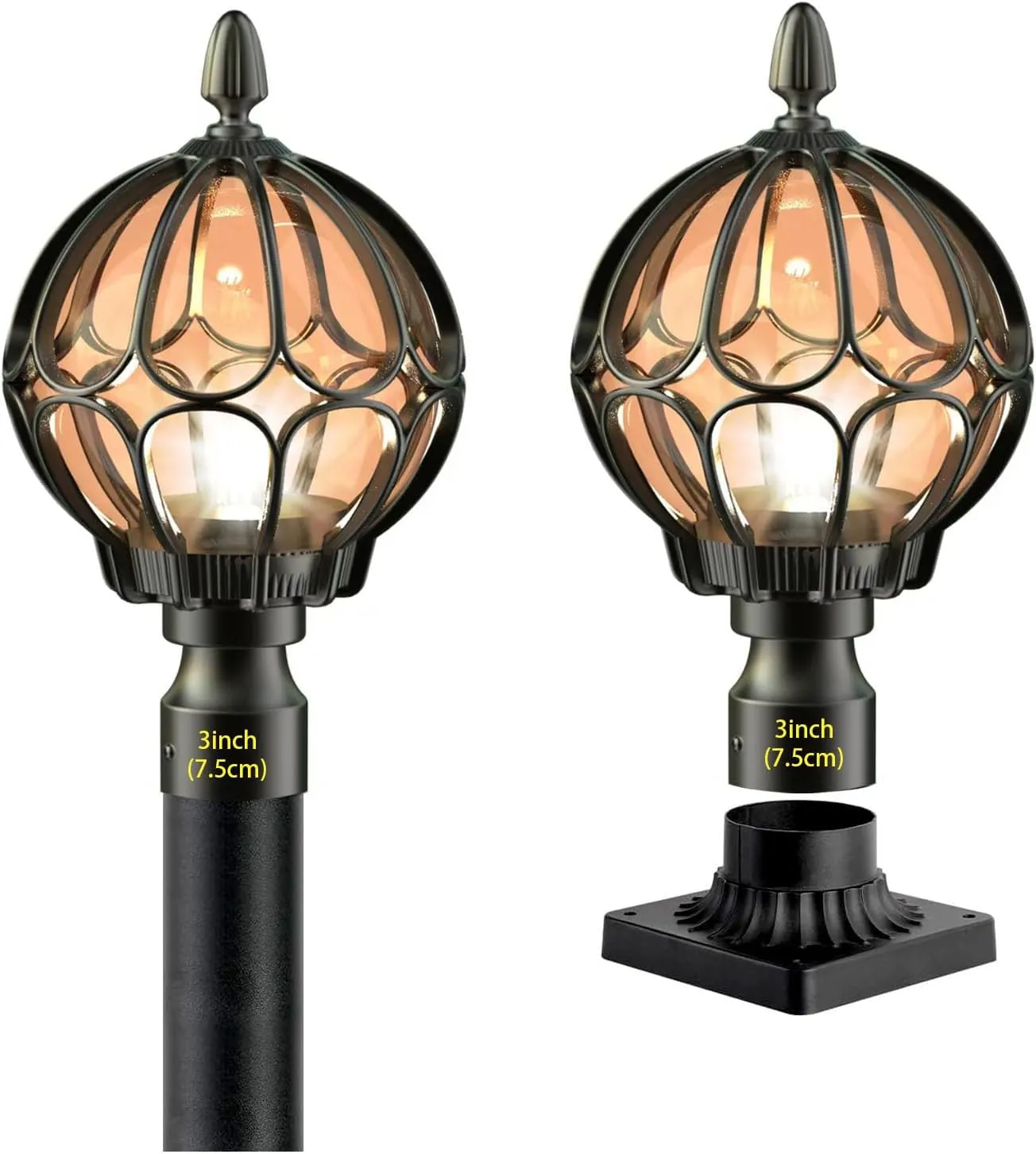 Outdoor Post Lights,Outdoor Column Lights,Deck Lights,Post Cap Lights,lamp Post Light,with E26 IP54 Waterproof,Hard Wired Fence Post Lights,Modern Light Fixture (Black, Large)