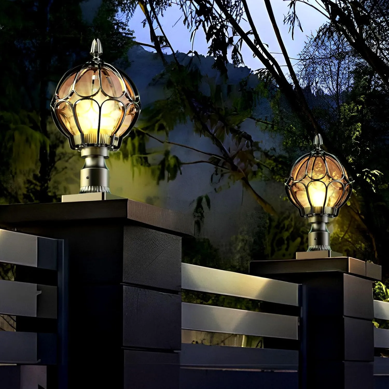 Outdoor Post Lights,Outdoor Column Lights,Deck Lights,Post Cap Lights,lamp Post Light,with E26 IP54 Waterproof,Hard Wired Fence Post Lights,Modern Light Fixture (Black, Large)
