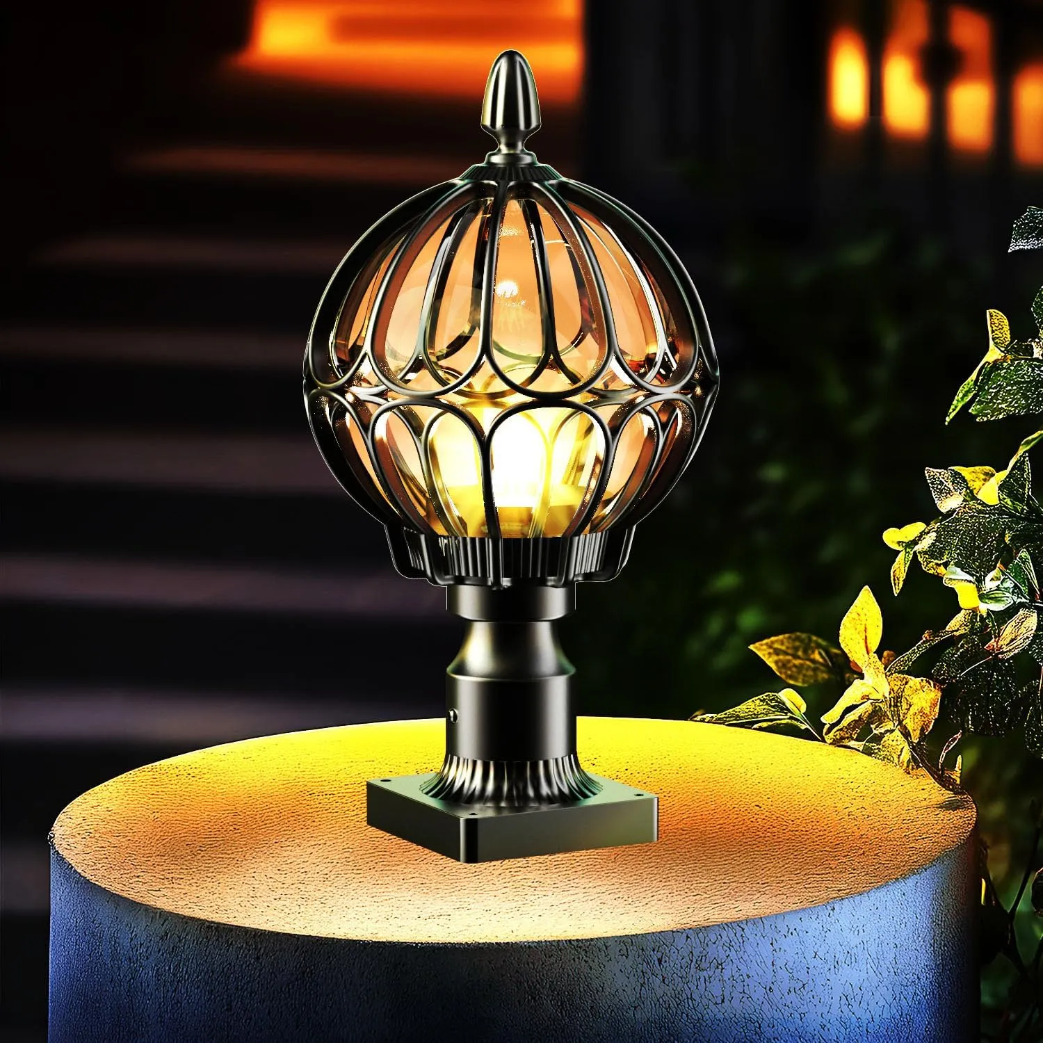 Outdoor Post Lights,Outdoor Column Lights,Deck Lights,Post Cap Lights,lamp Post Light,with E26 IP54 Waterproof,Hard Wired Fence Post Lights,Modern Light Fixture (Black, Large)
