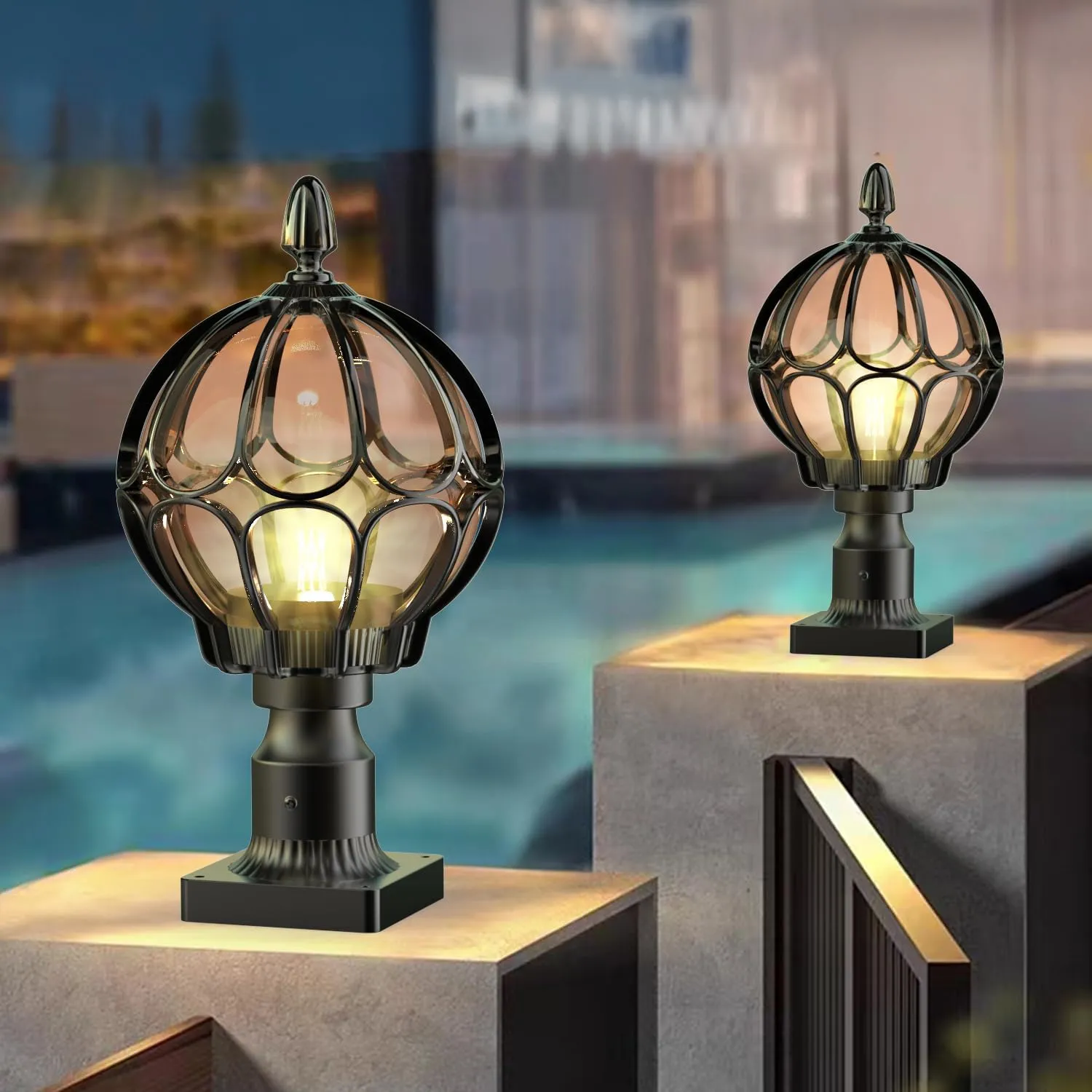 Outdoor Post Lights,Outdoor Column Lights,Deck Lights,Post Cap Lights,lamp Post Light,with E26 IP54 Waterproof,Hard Wired Fence Post Lights,Modern Light Fixture (Black, Large)