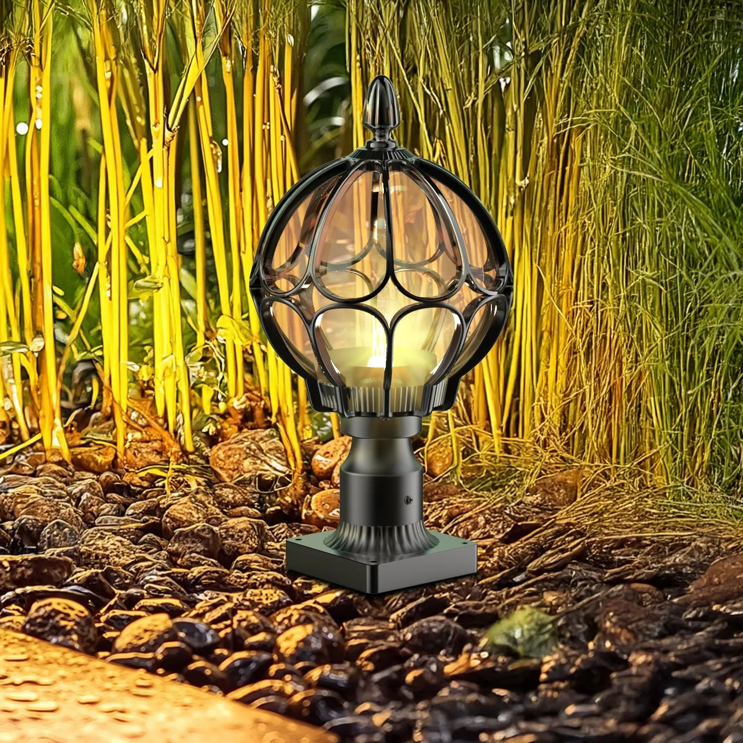 Outdoor Post Lights,Outdoor Column Lights,Deck Lights,Post Cap Lights,lamp Post Light,with E26 IP54 Waterproof,Hard Wired Fence Post Lights,Modern Light Fixture (Black, Large)