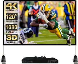 Outdoor Projector Screen with Stand 120 Inch: Foldable Movie Projection Screens - Portable Frame Screen for Home Theater & Camping 3D 4K HD Compatible Includes Carry Bag