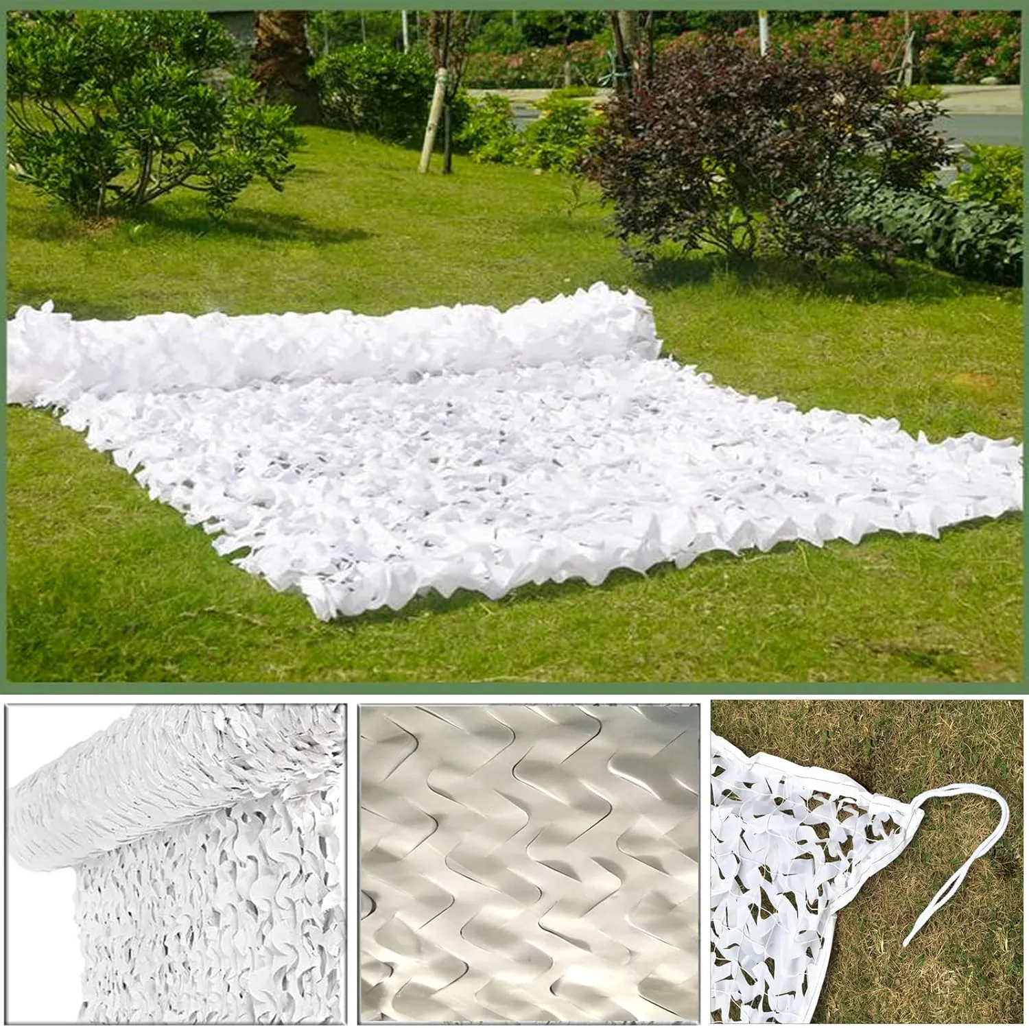 Outdoor Snow Camouflage Net,Sunshade Camo Netting,Oxford Polyester Camouflage Tarp,Military Nets with Mesh Backing,for Hunting,Decoration,Party,Wild Photography,White