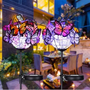Outdoor Solar Lights 2 Pack, Solar Garden Lights with 18 Butterflies Decoration Outdoor Lamps, Waterproof Butterfly Flower Lights for Patio Yard Lawn Garden Decor, Gifts for Mom Women