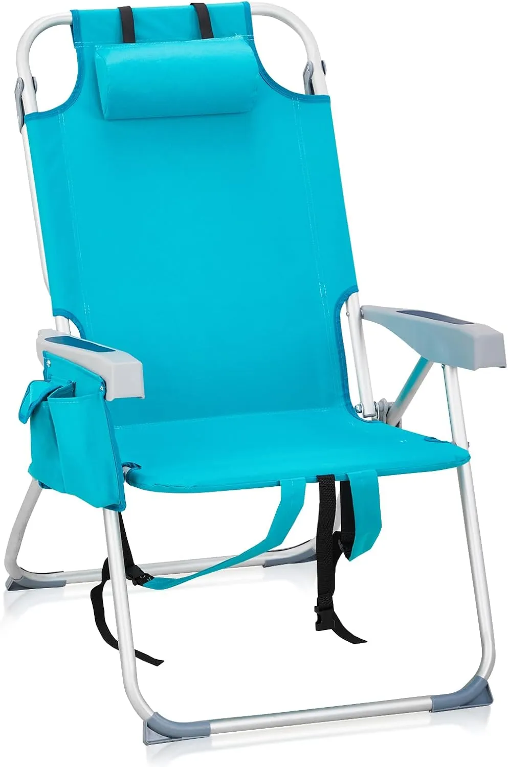 Outvita Backpack Beach Chair, 5 Level Adjustable Positions Beach Chair with Back Storage Bag, Cooler Pouch and Side Bags for Beach Poolside Lawn