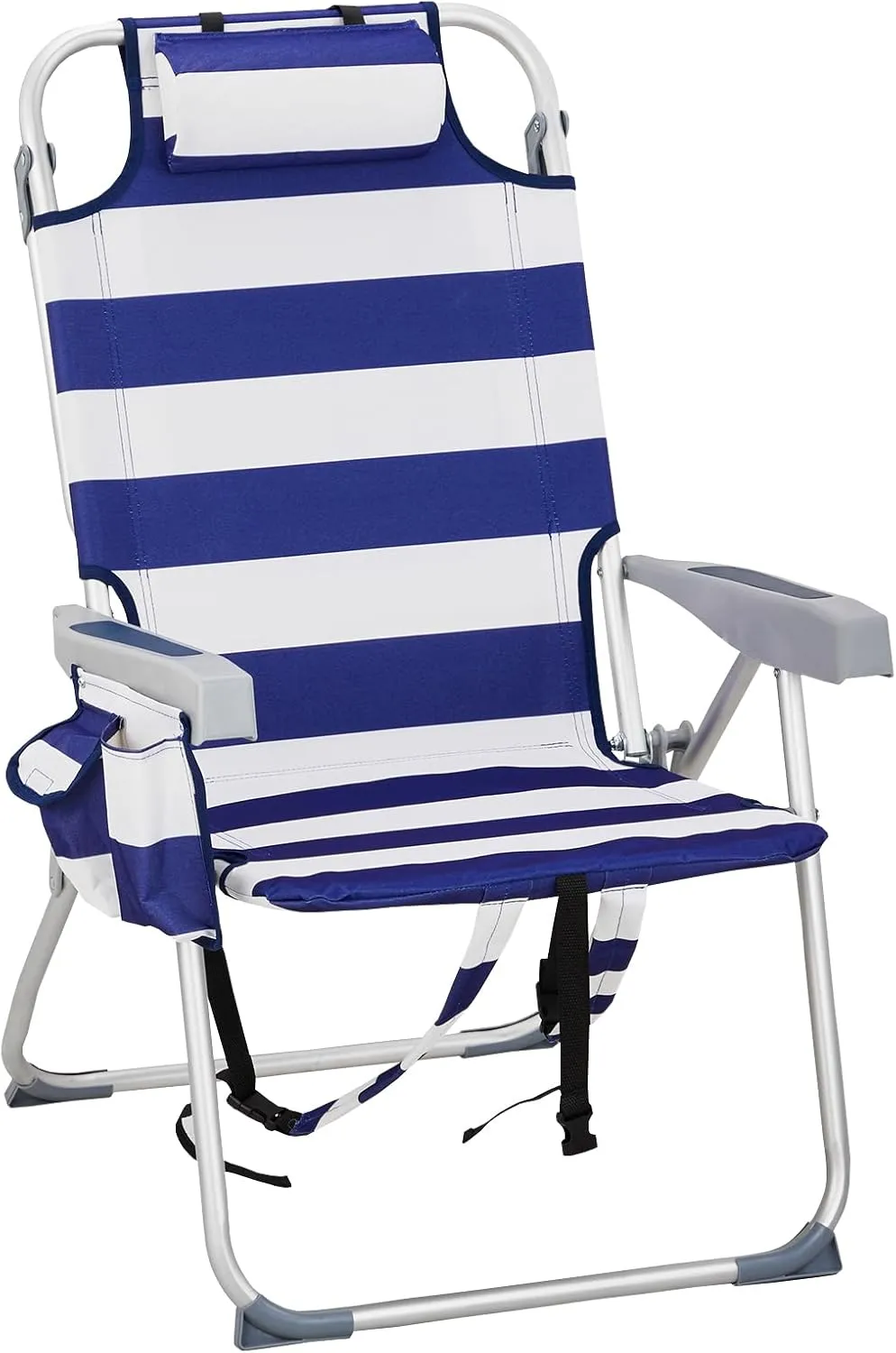 Outvita Backpack Beach Chair, 5 Level Adjustable Positions Beach Chair with Back Storage Bag, Cooler Pouch and Side Bags for Beach Poolside Lawn