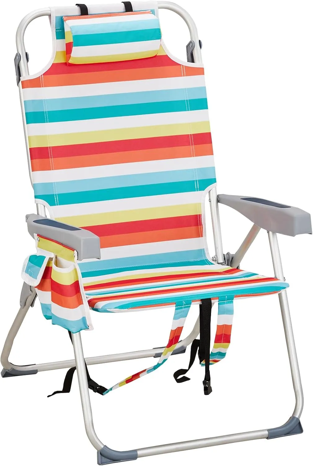 Outvita Backpack Beach Chair, 5 Level Adjustable Positions Beach Chair with Back Storage Bag, Cooler Pouch and Side Bags for Beach Poolside Lawn