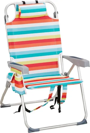 Outvita Backpack Beach Chair, 5 Level Adjustable Positions Beach Chair with Back Storage Bag, Cooler Pouch and Side Bags for Beach Poolside Lawn