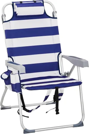Outvita Backpack Beach Chair, 5 Level Adjustable Positions Beach Chair with Back Storage Bag, Cooler Pouch and Side Bags for Beach Poolside Lawn