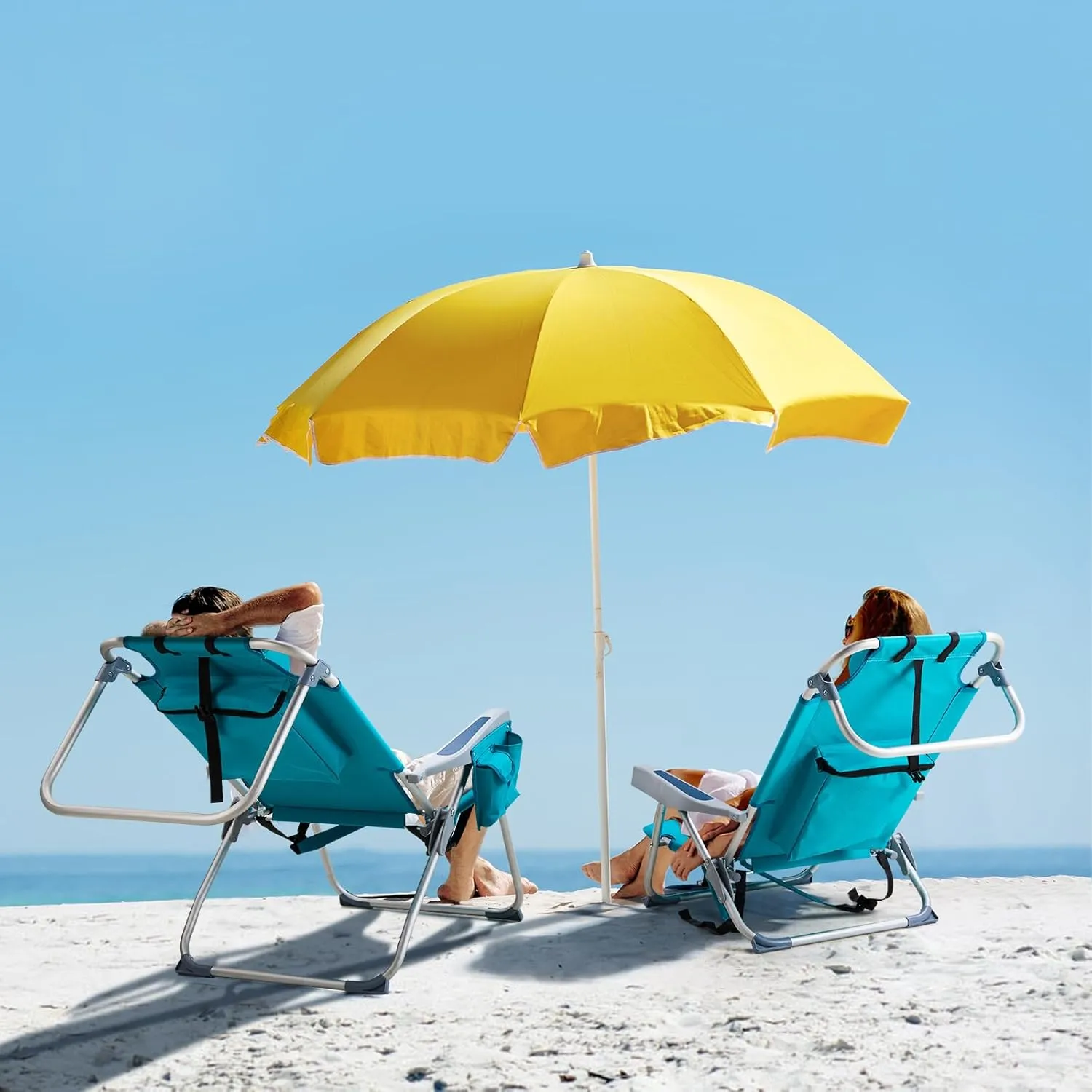 Outvita Backpack Beach Chair, 5 Level Adjustable Positions Beach Chair with Back Storage Bag, Cooler Pouch and Side Bags for Beach Poolside Lawn