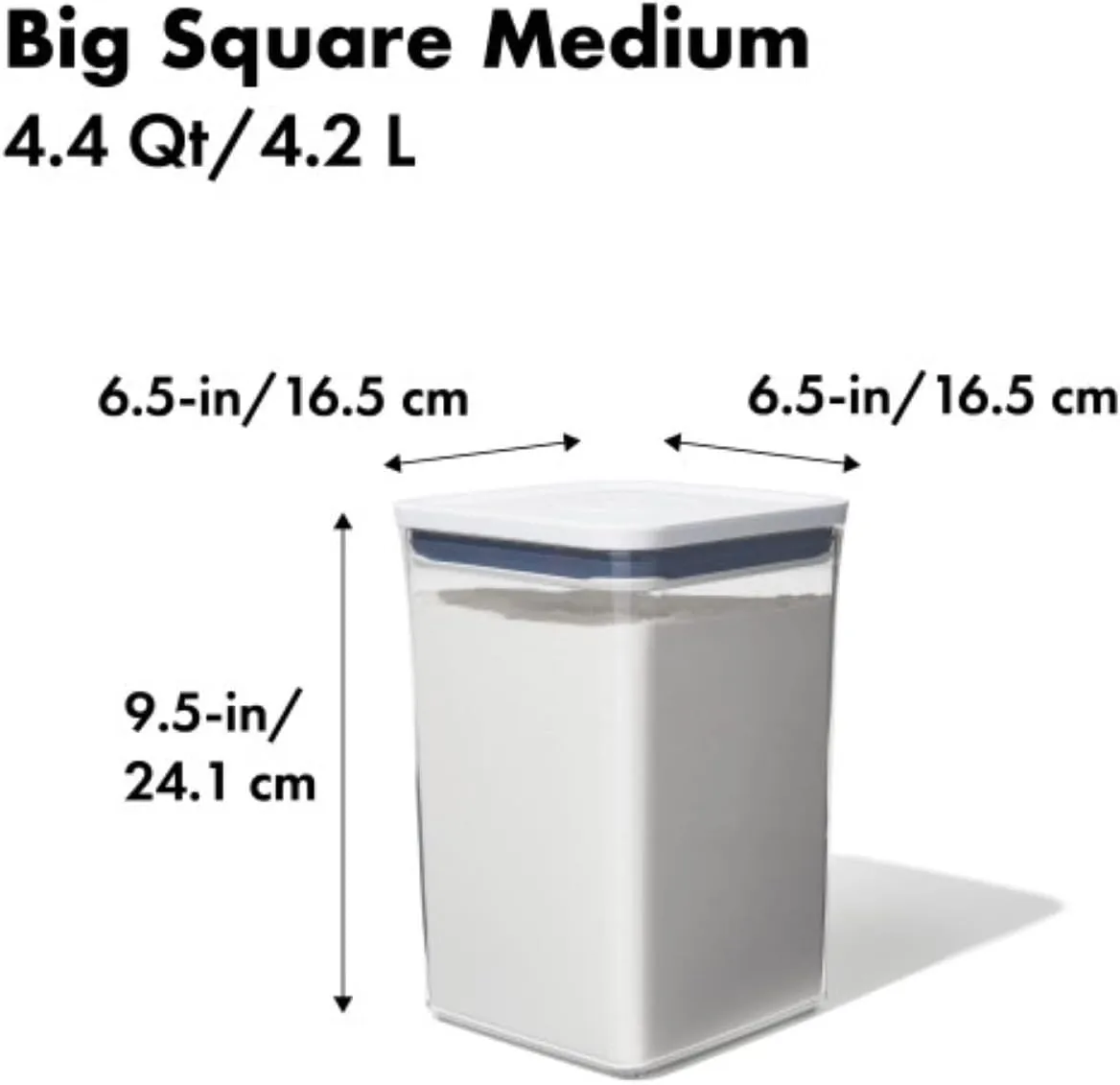 OXO Good Grips POP Container - Airtight Food Storage - Big Square Medium 4.4 Qt Ideal for 5lbs of flour or sugar