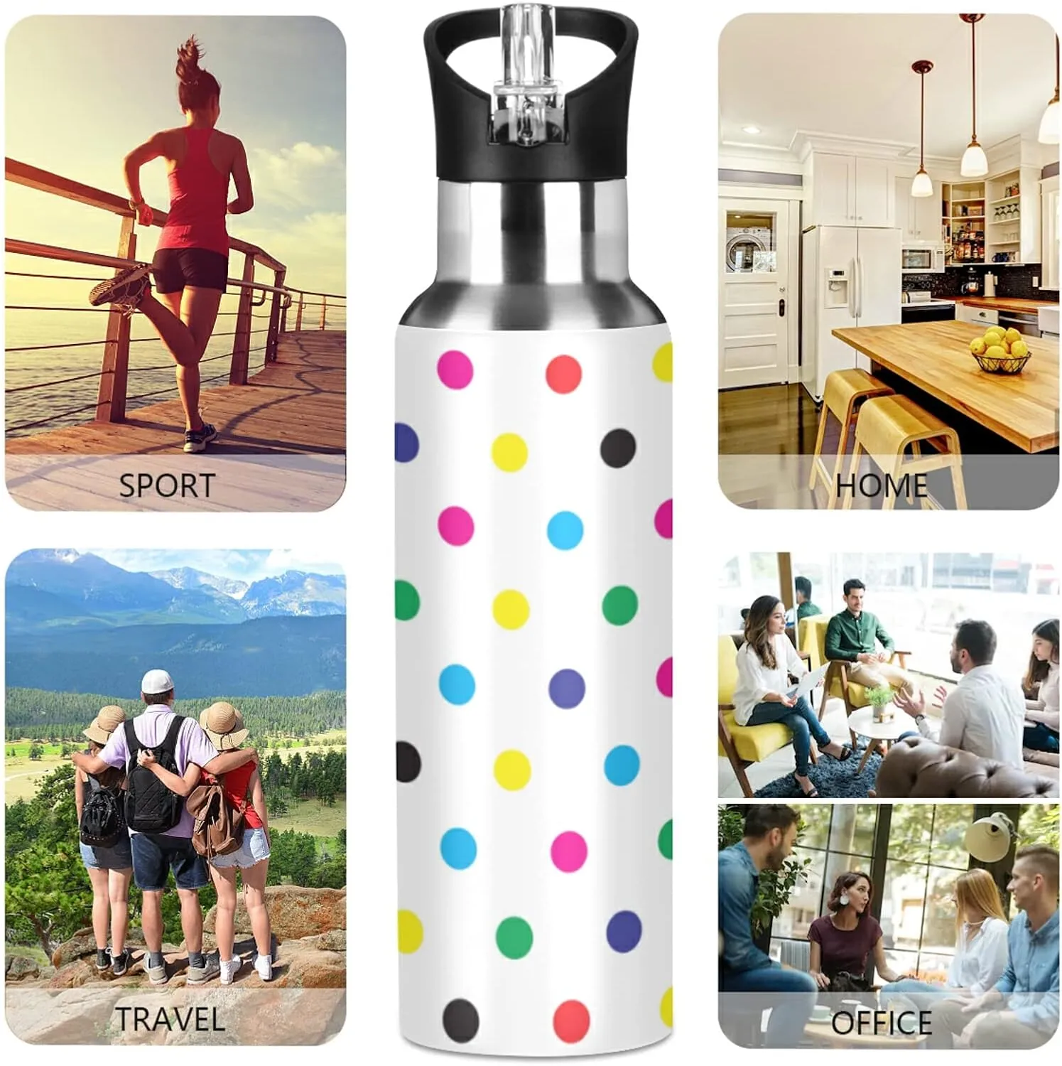 Oyihfvs Sports Stainless Steel Water Bottle 20 Oz, with Straw Lid Vacuum Insulated Leakproof Thermo Flask, Great for Fitness Outdoor