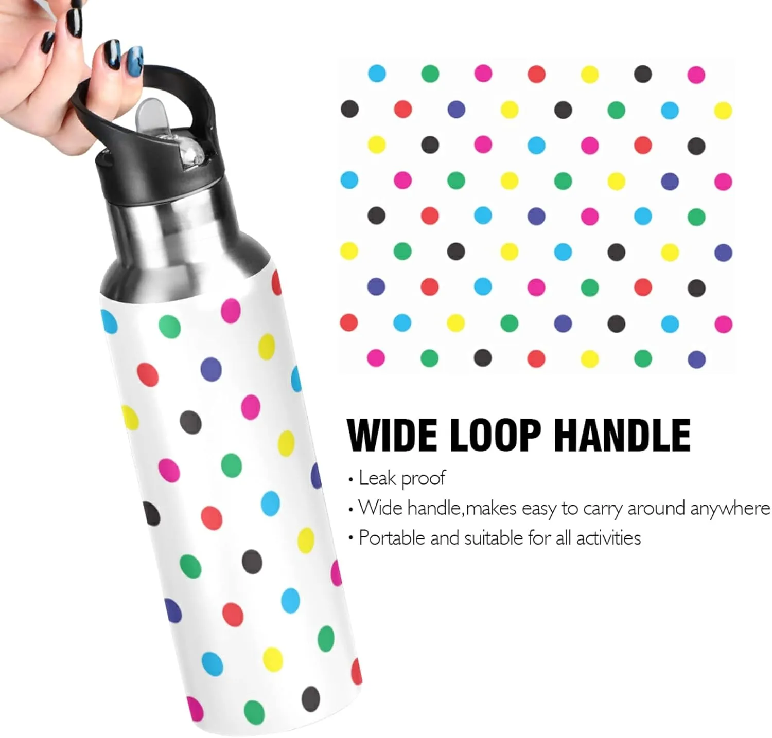Oyihfvs Sports Stainless Steel Water Bottle 20 Oz, with Straw Lid Vacuum Insulated Leakproof Thermo Flask, Great for Fitness Outdoor
