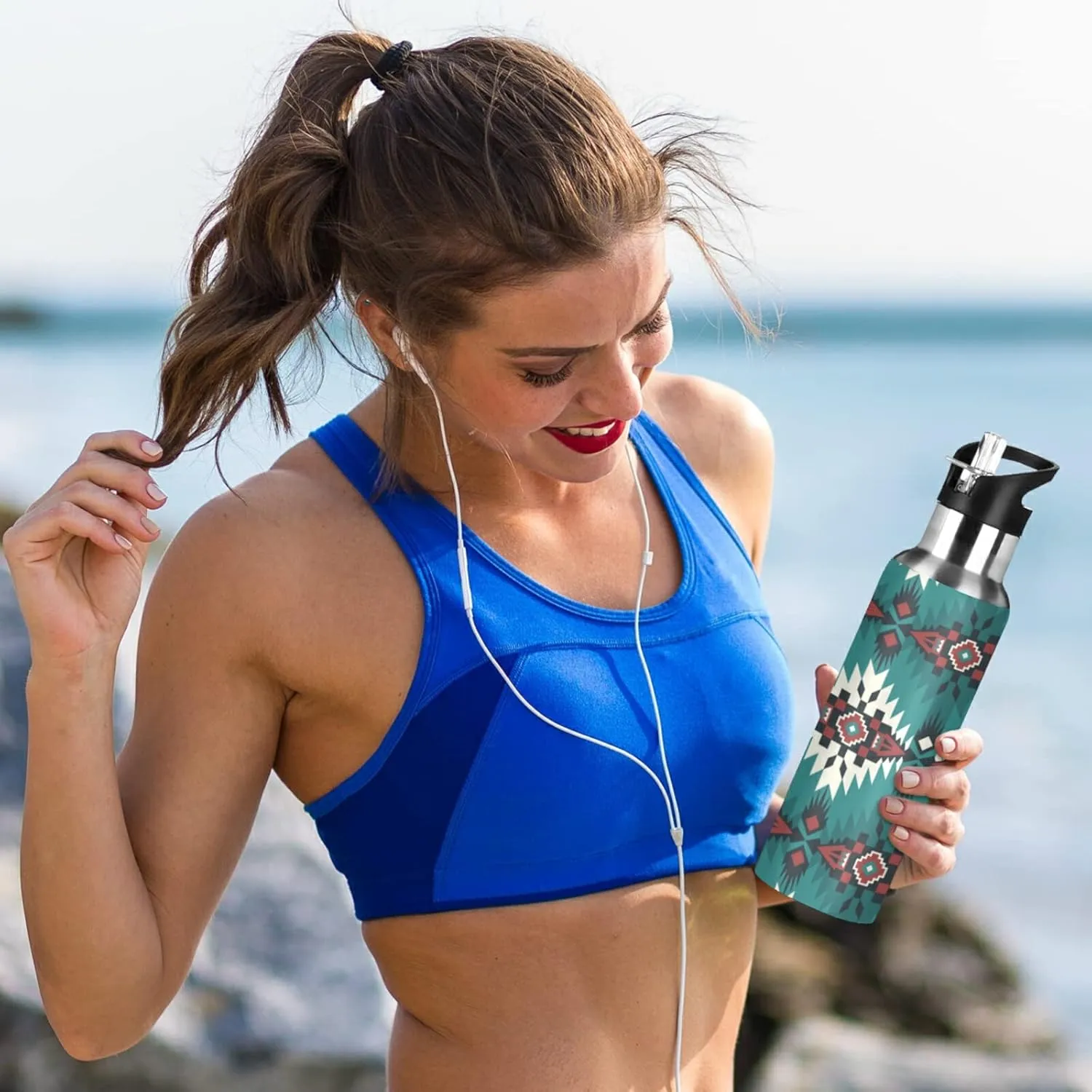 Oyihfvs Sports Stainless Steel Water Bottle 20 Oz, with Straw Lid Vacuum Insulated Leakproof Thermo Flask, Great for Fitness Outdoor