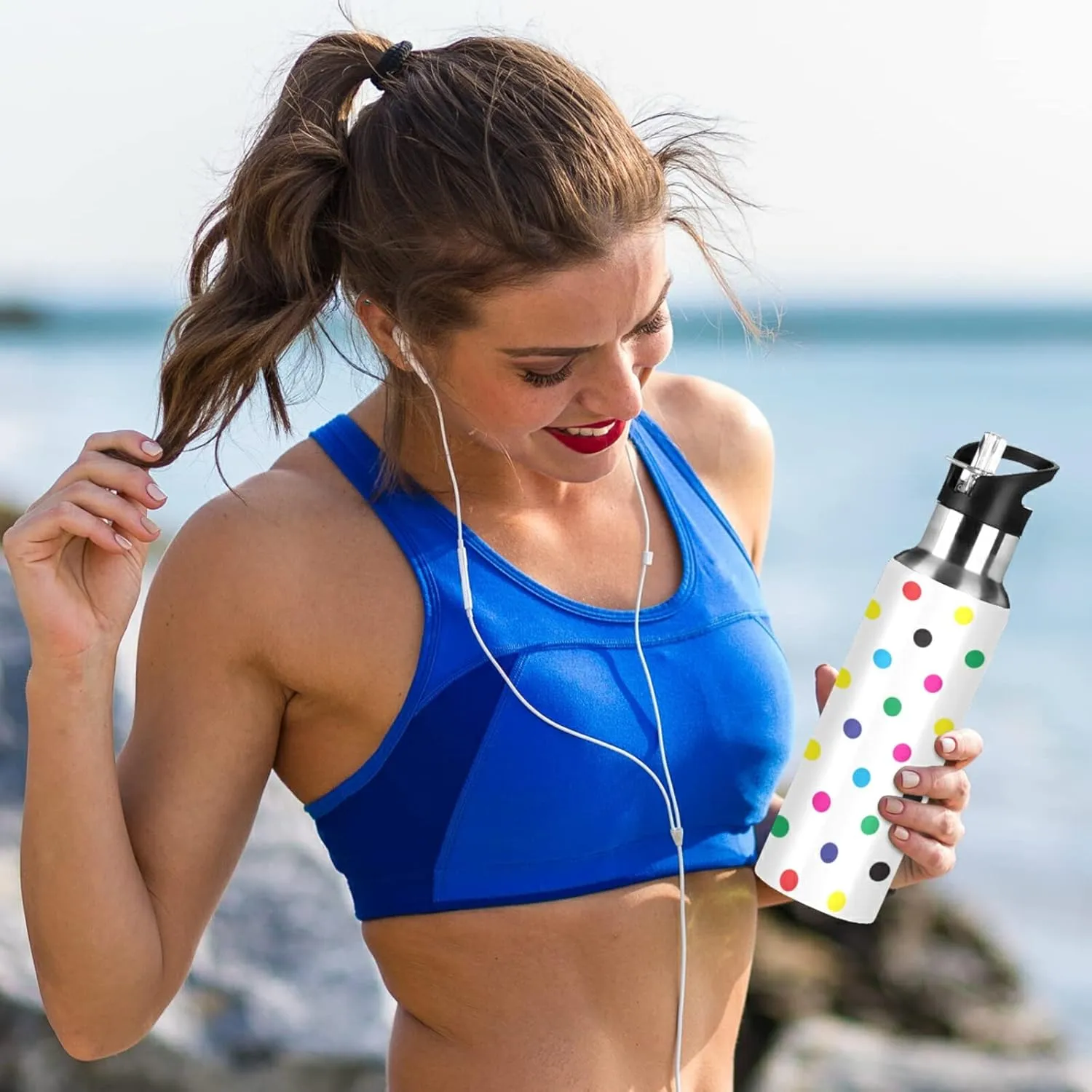 Oyihfvs Sports Stainless Steel Water Bottle 20 Oz, with Straw Lid Vacuum Insulated Leakproof Thermo Flask, Great for Fitness Outdoor