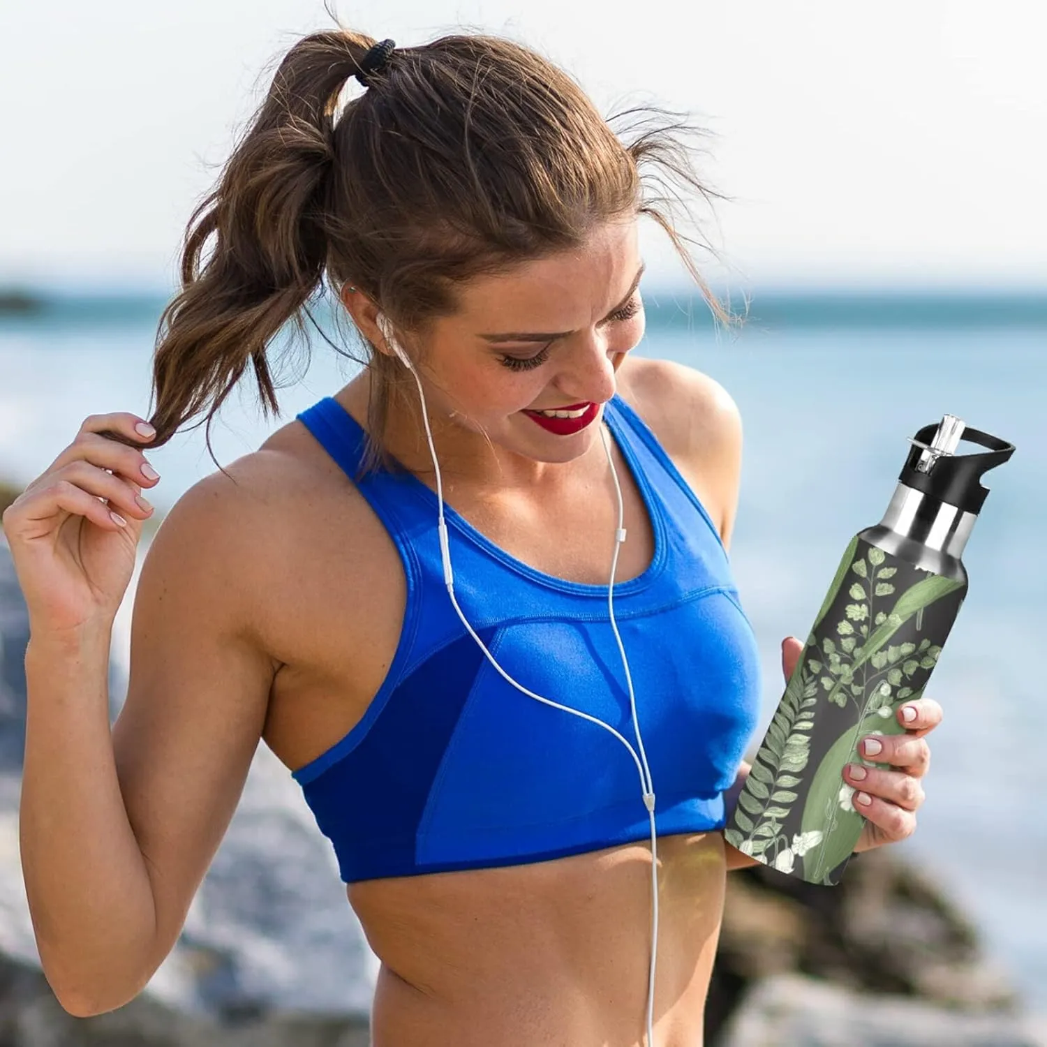 Oyihfvs Sports Stainless Steel Water Bottle 20 Oz, with Straw Lid Vacuum Insulated Leakproof Thermo Flask, Great for Fitness Outdoor