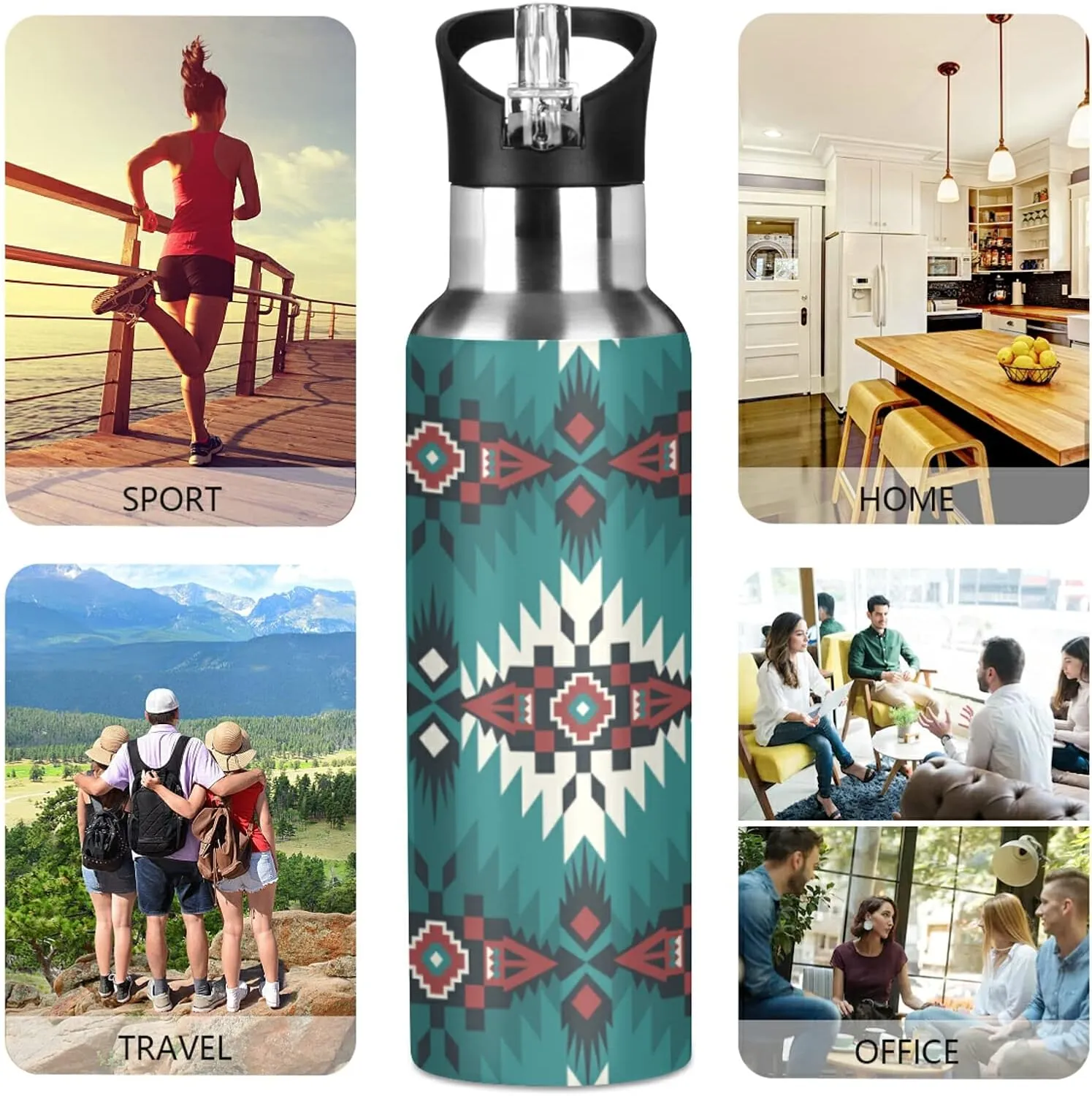 Oyihfvs Sports Stainless Steel Water Bottle 20 Oz, with Straw Lid Vacuum Insulated Leakproof Thermo Flask, Great for Fitness Outdoor