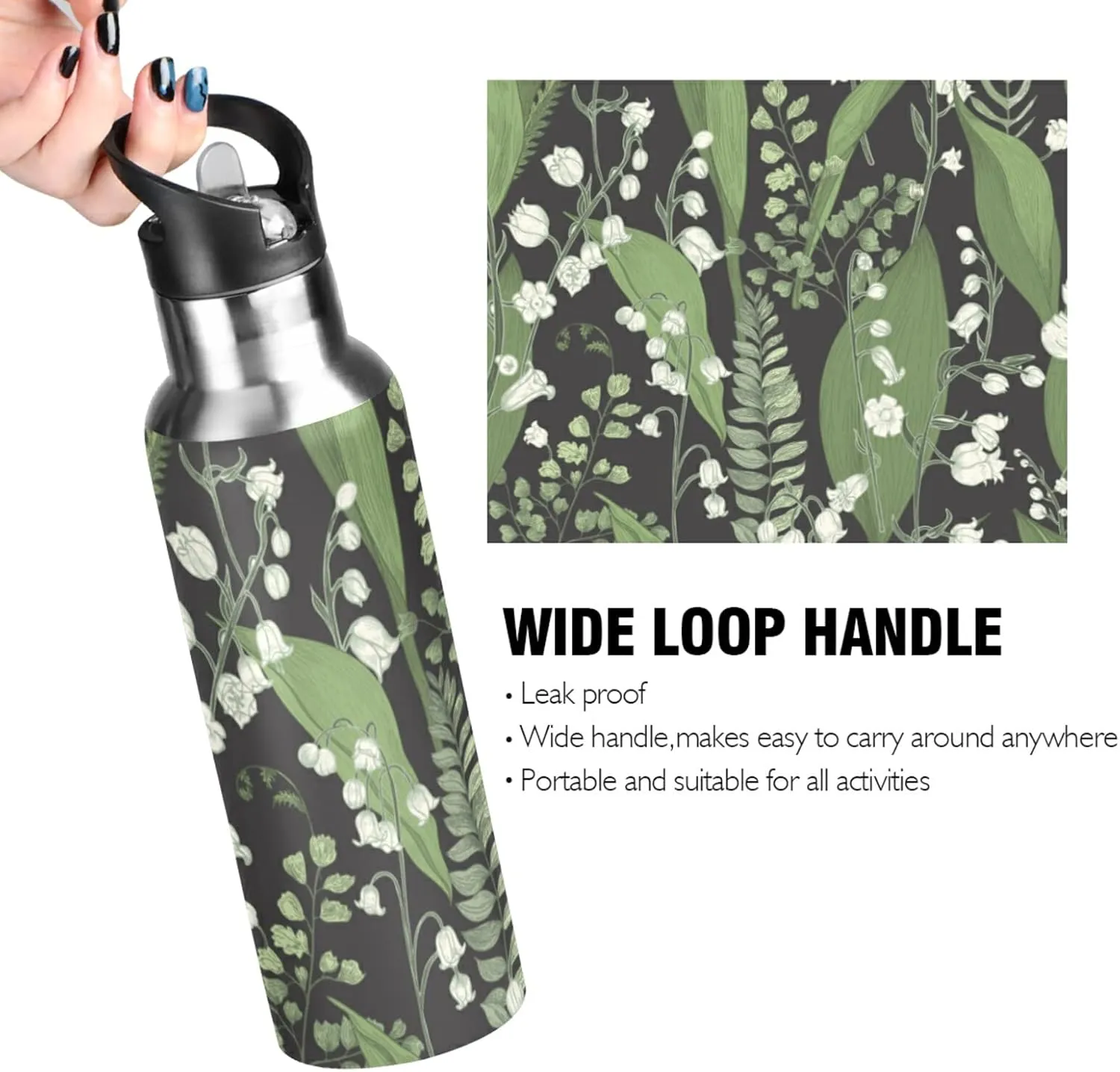 Oyihfvs Sports Stainless Steel Water Bottle 20 Oz, with Straw Lid Vacuum Insulated Leakproof Thermo Flask, Great for Fitness Outdoor