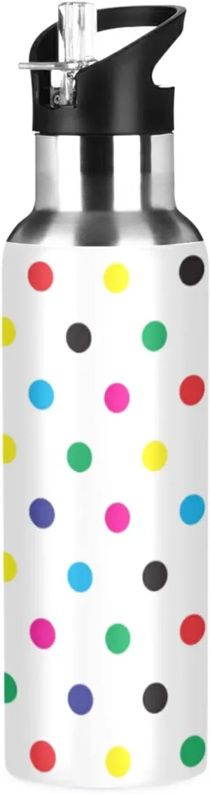 Oyihfvs Sports Stainless Steel Water Bottle 20 Oz, with Straw Lid Vacuum Insulated Leakproof Thermo Flask, Great for Fitness Outdoor