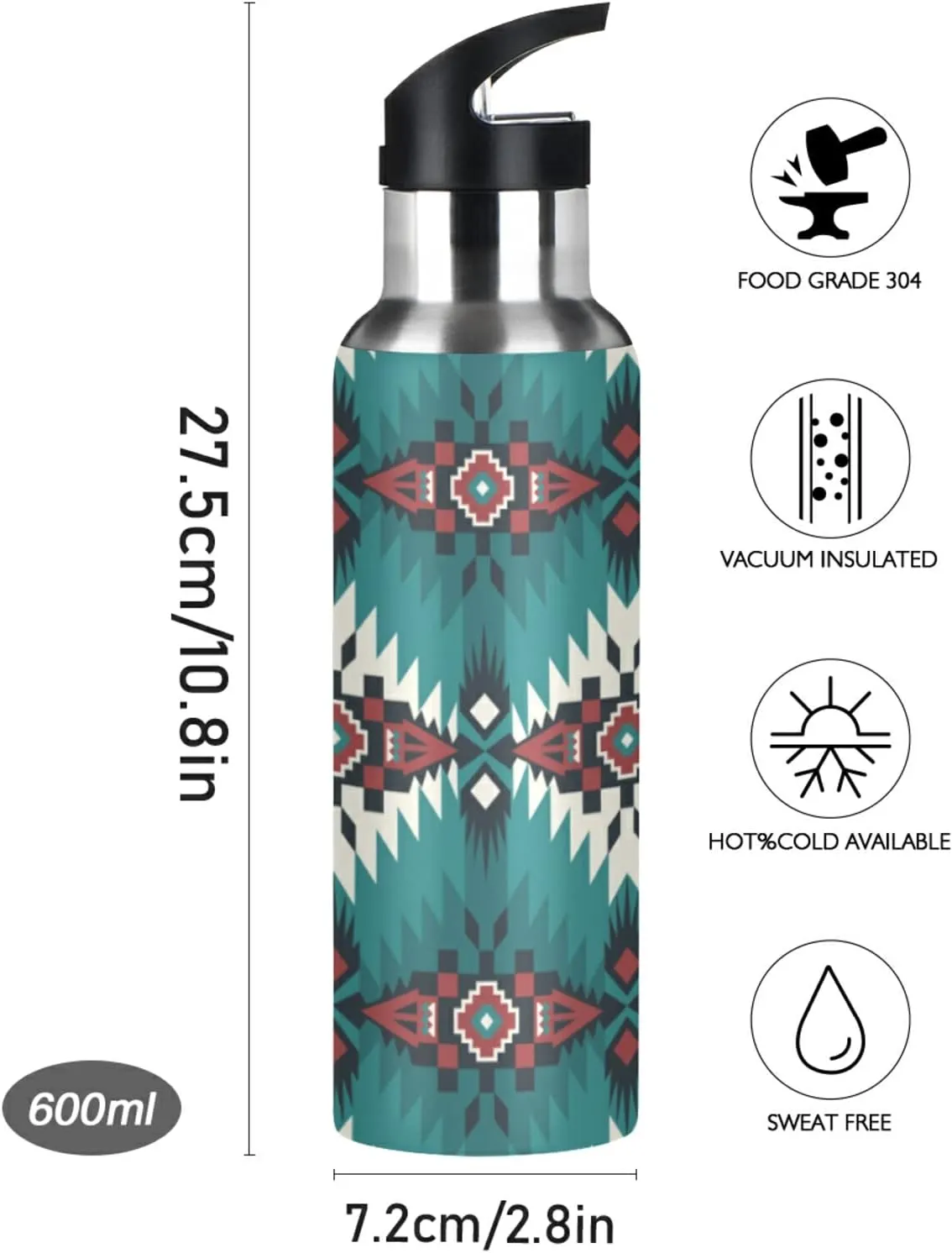 Oyihfvs Sports Stainless Steel Water Bottle 20 Oz, with Straw Lid Vacuum Insulated Leakproof Thermo Flask, Great for Fitness Outdoor