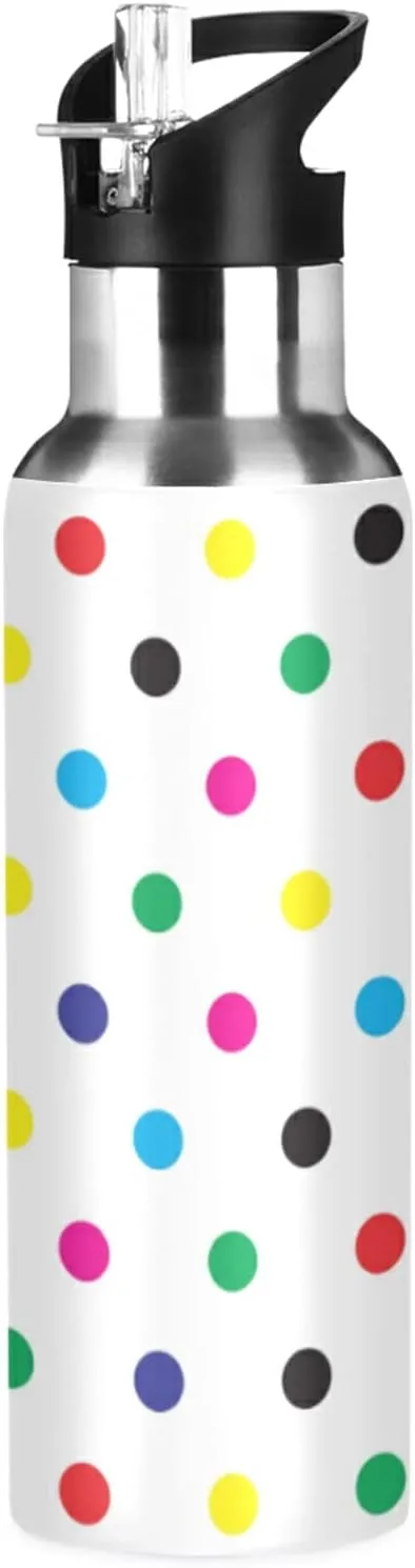 Oyihfvs Sports Stainless Steel Water Bottle 20 Oz, with Straw Lid Vacuum Insulated Leakproof Thermo Flask, Great for Fitness Outdoor