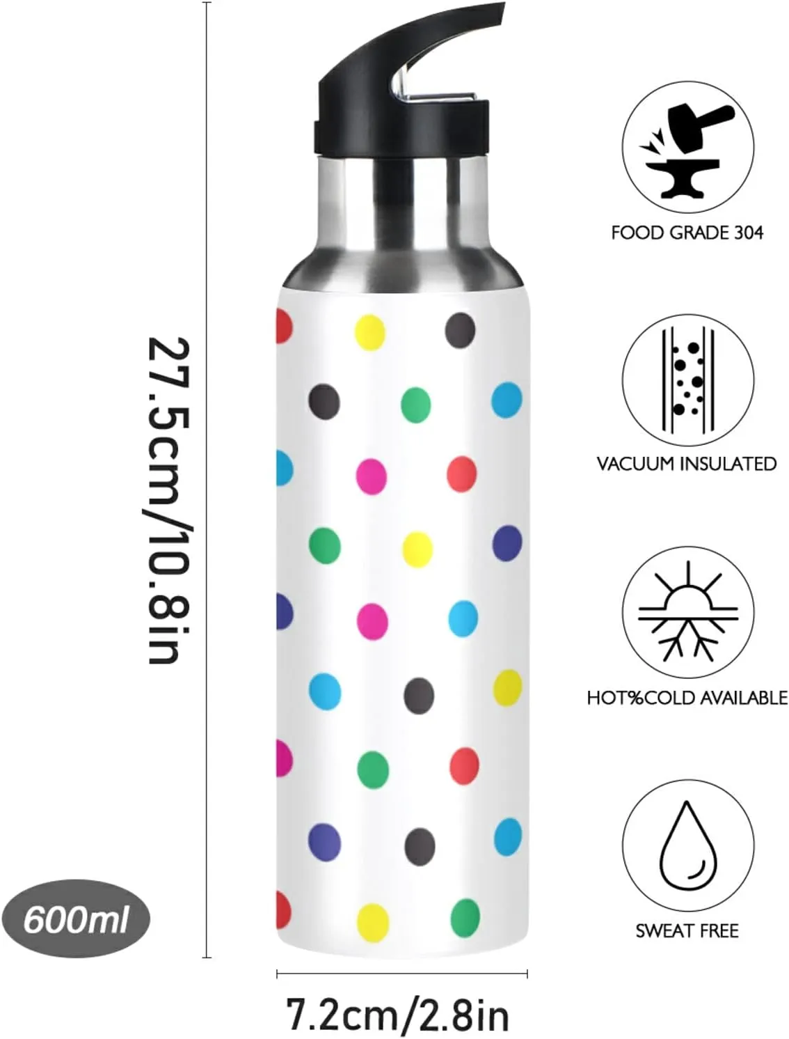 Oyihfvs Sports Stainless Steel Water Bottle 20 Oz, with Straw Lid Vacuum Insulated Leakproof Thermo Flask, Great for Fitness Outdoor