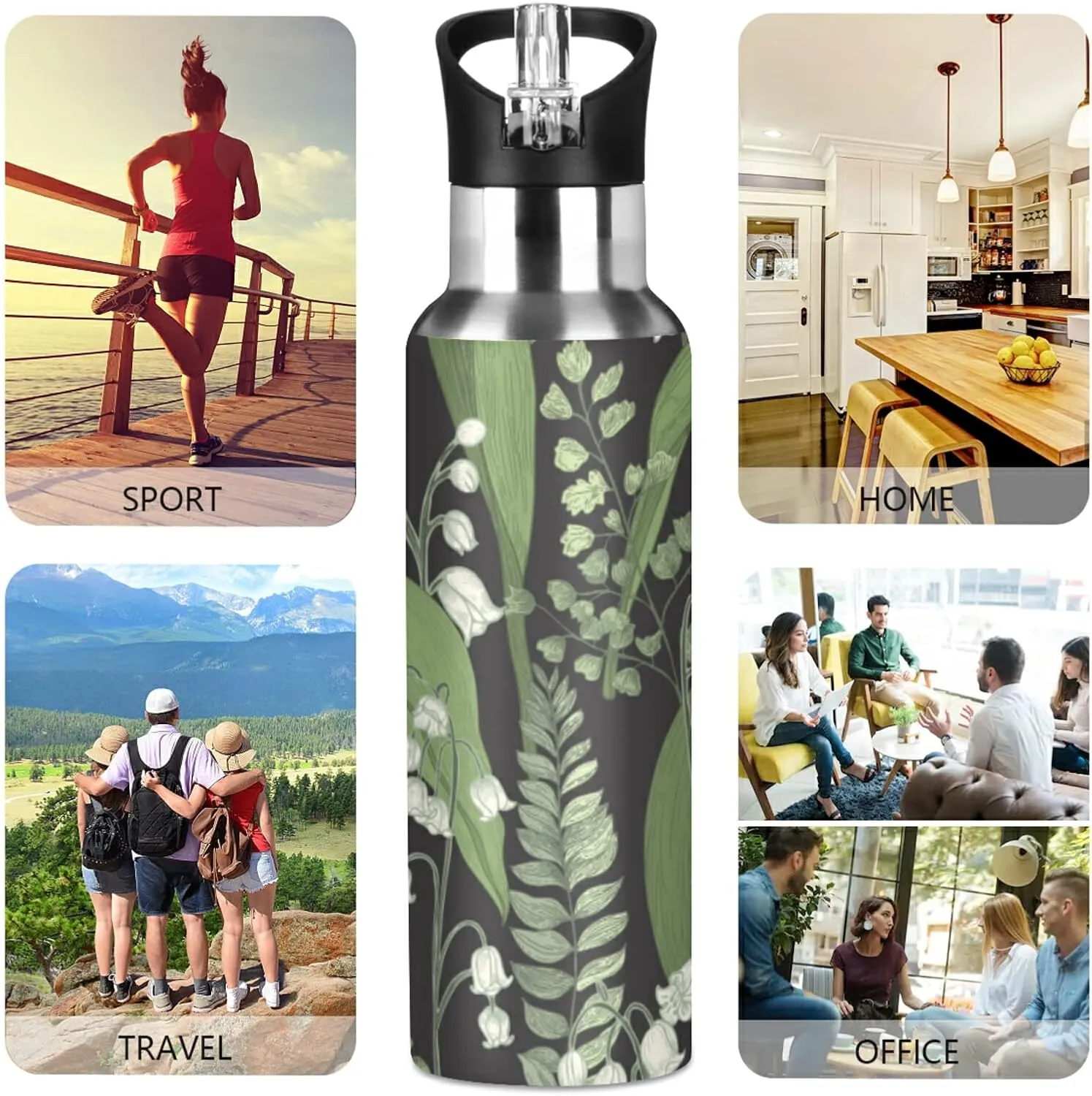 Oyihfvs Sports Stainless Steel Water Bottle 20 Oz, with Straw Lid Vacuum Insulated Leakproof Thermo Flask, Great for Fitness Outdoor