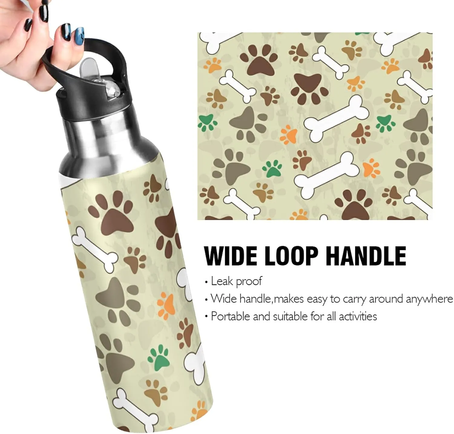 Oyihfvs Sports Stainless Steel Water Bottle 20 Oz, with Straw Lid Vacuum Insulated Leakproof Water Thermo Flask, Great for Fitness Outdoor