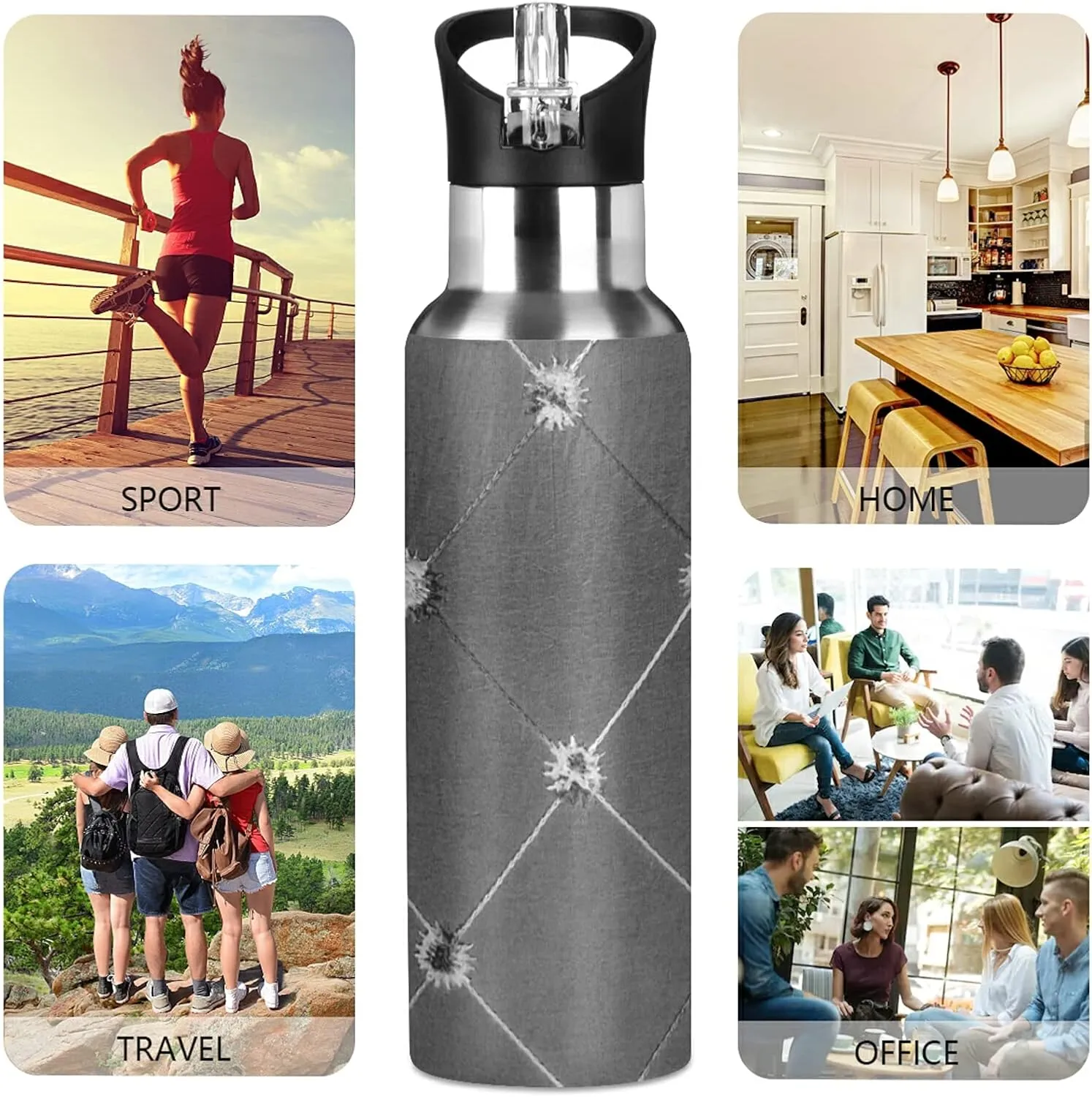 Oyihfvs Sports Stainless Steel Water Bottle 20 Oz, with Straw Lid Vacuum Insulated Leakproof Water Thermo Flask, Great for Fitness Outdoor