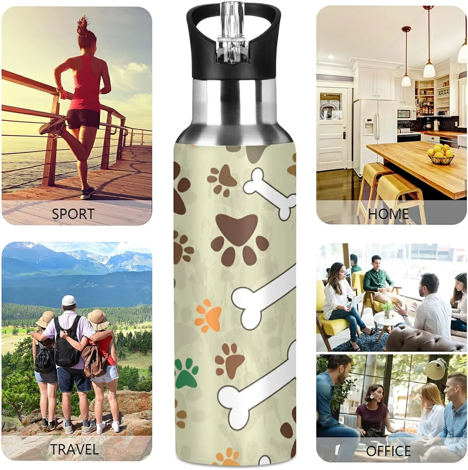 Oyihfvs Sports Stainless Steel Water Bottle 20 Oz, with Straw Lid Vacuum Insulated Leakproof Water Thermo Flask, Great for Fitness Outdoor