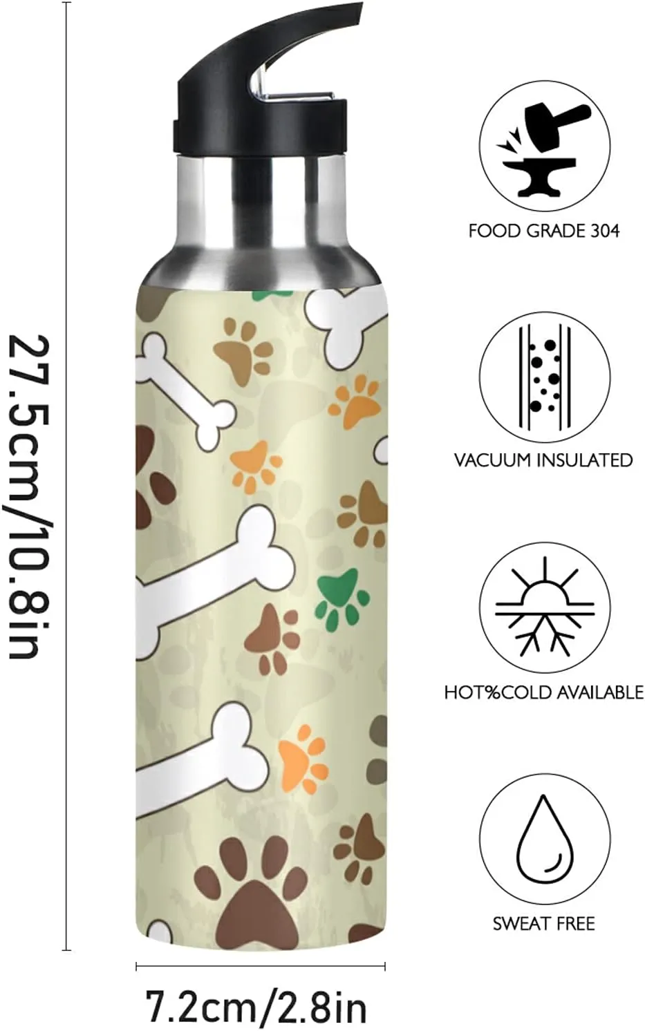 Oyihfvs Sports Stainless Steel Water Bottle 20 Oz, with Straw Lid Vacuum Insulated Leakproof Water Thermo Flask, Great for Fitness Outdoor