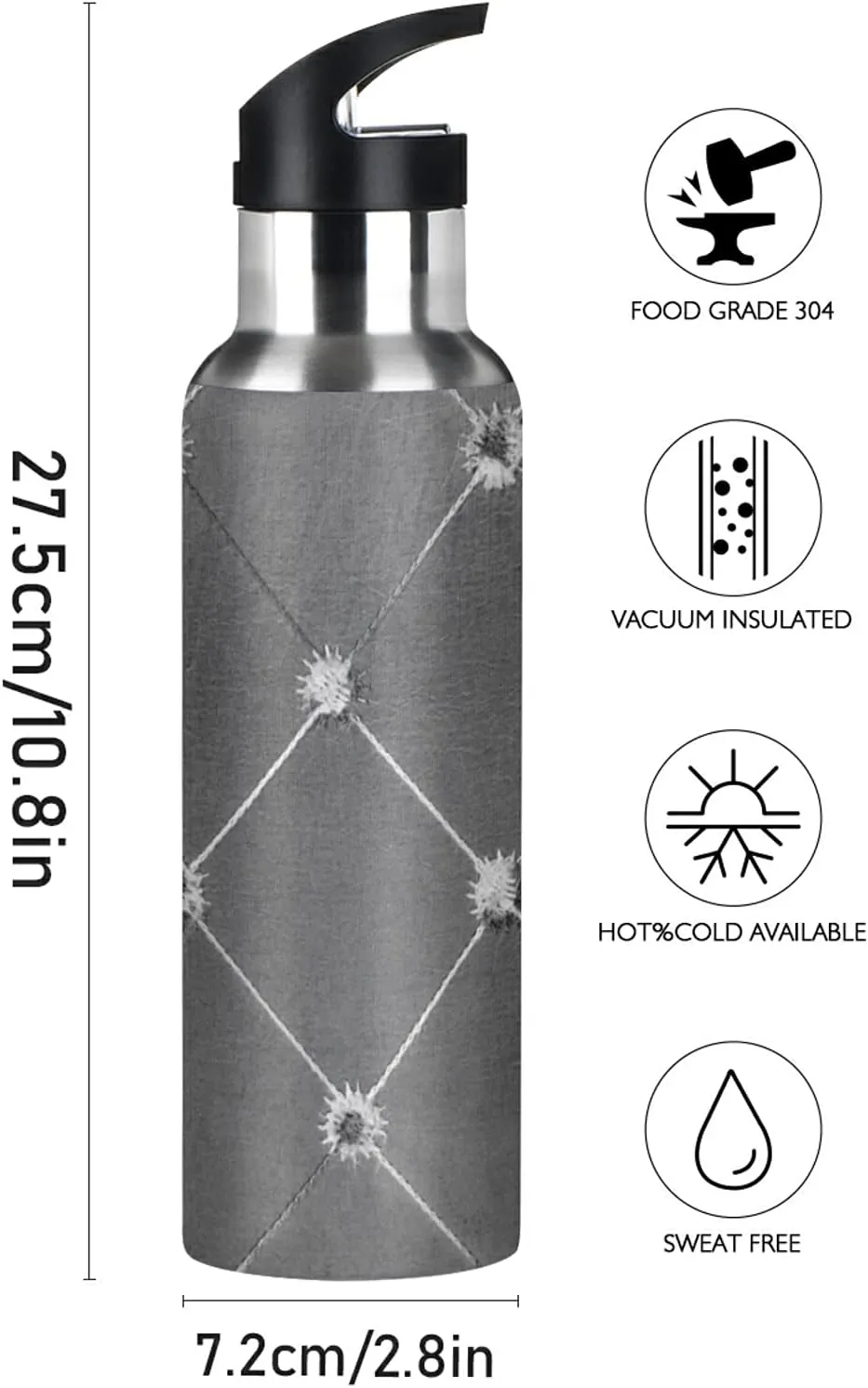 Oyihfvs Sports Stainless Steel Water Bottle 20 Oz, with Straw Lid Vacuum Insulated Leakproof Water Thermo Flask, Great for Fitness Outdoor
