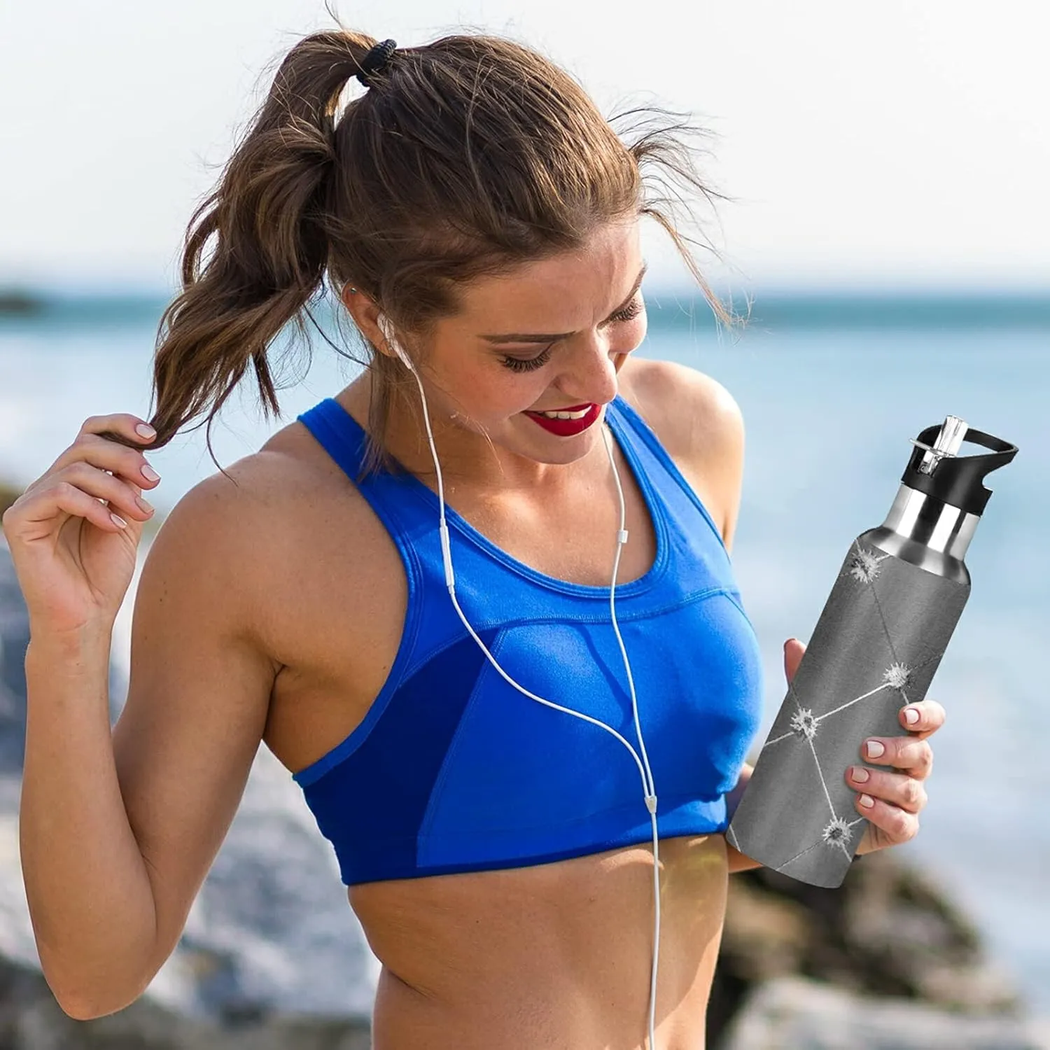 Oyihfvs Sports Stainless Steel Water Bottle 20 Oz, with Straw Lid Vacuum Insulated Leakproof Water Thermo Flask, Great for Fitness Outdoor