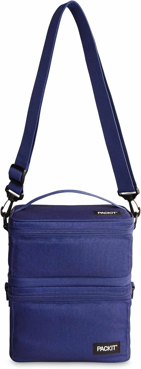 PackIt MOD 3-IN-1 Lunch Box, True Blue, Triple Function System, Insulated and Freezable with ECOFREEZE Technology, Removable Crossbody Strap, Top Handle, Designed for Fresh Office or Work Lunches
