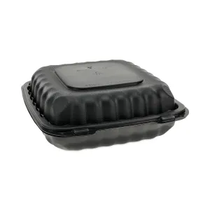 Pactiv Evergreen EarthChoice SmartLock Microwavable MFPP Hinged Lid Container, 3 Compartments, 9.33 x 8.88 x 3.1, Black, Plastic, 120/Carton