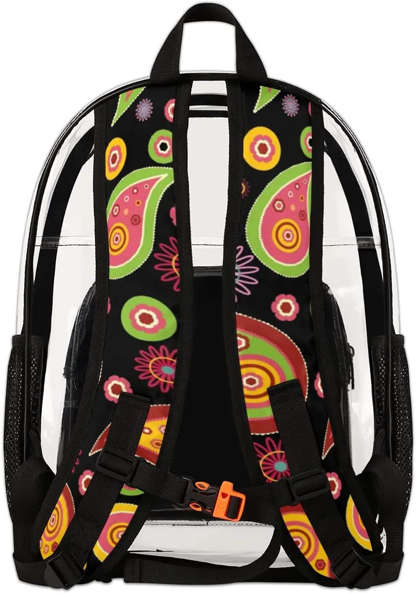 Paisley Pattern Clear Backpack Stadium Approved Heavy Duty PVC Transparent Backpacks Large Laptop Backpack for Work Travel Sports Events Concerts