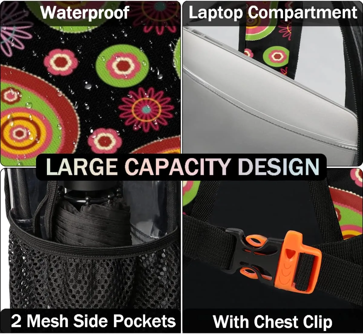 Paisley Pattern Clear Backpack Stadium Approved Heavy Duty PVC Transparent Backpacks Large Laptop Backpack for Work Travel Sports Events Concerts
