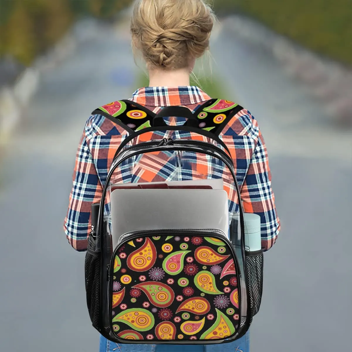 Paisley Pattern Clear Backpack Stadium Approved Heavy Duty PVC Transparent Backpacks Large Laptop Backpack for Work Travel Sports Events Concerts