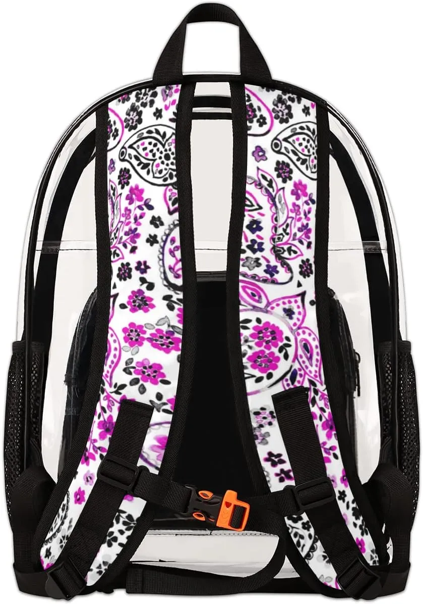 Paisley Seamless Print Clear Backpack Stadium Approved Heavy Duty PVC Transparent Backpacks Large Laptop Backpack for Work Travel Sports Events Concerts
