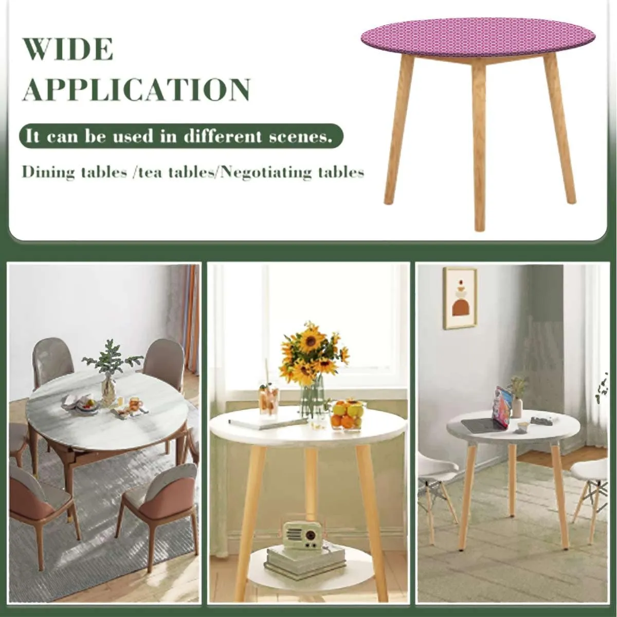 Pale Pink Round Table Cloth with Elastic Edged Flower Petals on Square Striped Girls Round Fitted Table Cover The Ultimate Protection for Your Table Abstract Fit for 48"-51" Table