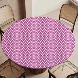 Pale Pink Round Table Cloth with Elastic Edged Flower Petals on Square Striped Girls Round Fitted Table Cover The Ultimate Protection for Your Table Abstract Fit for 48"-51" Table