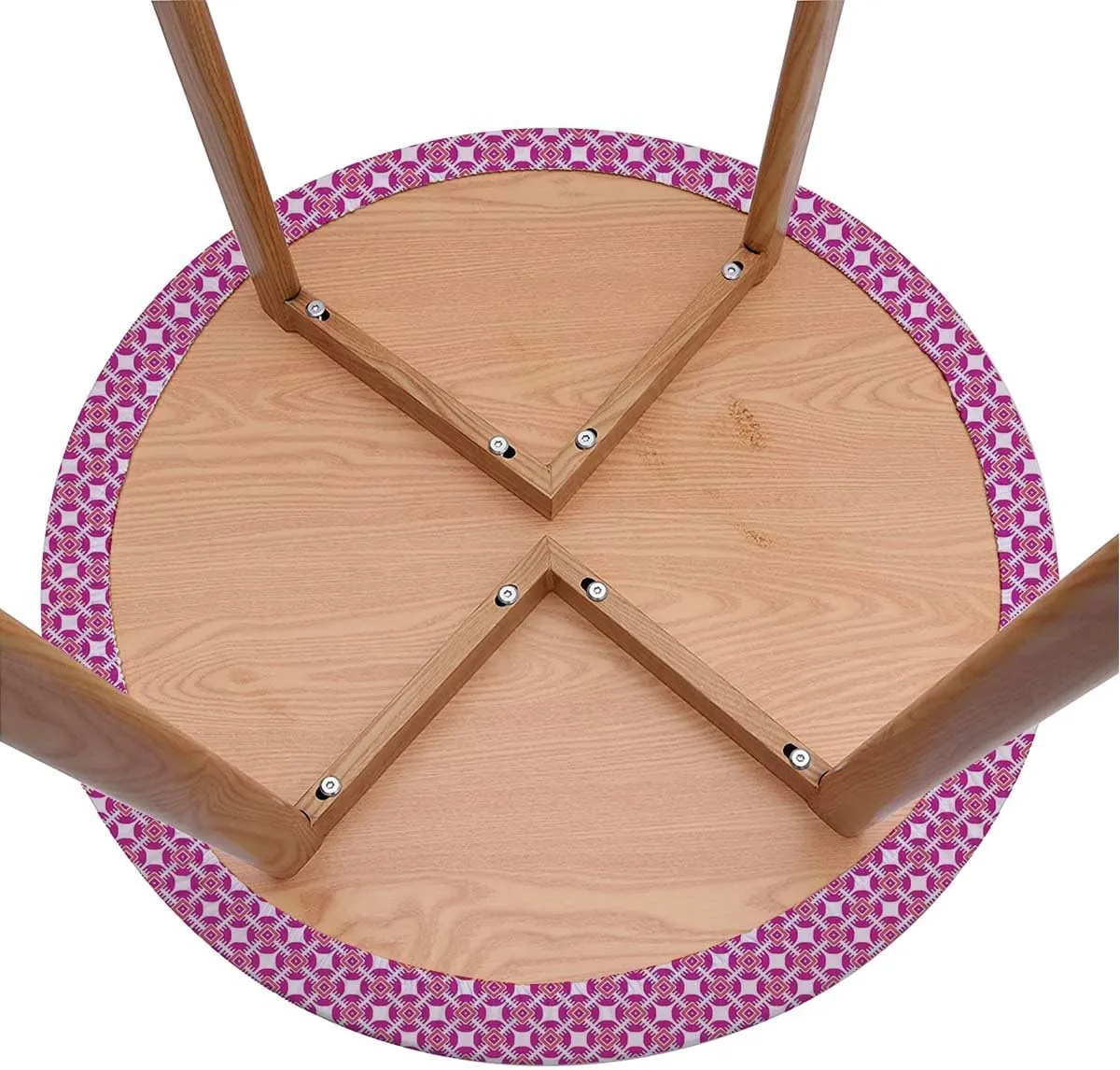 Pale Pink Round Table Cloth with Elastic Edged Flower Petals on Square Striped Girls Round Fitted Table Cover The Ultimate Protection for Your Table Abstract Fit for 48"-51" Table