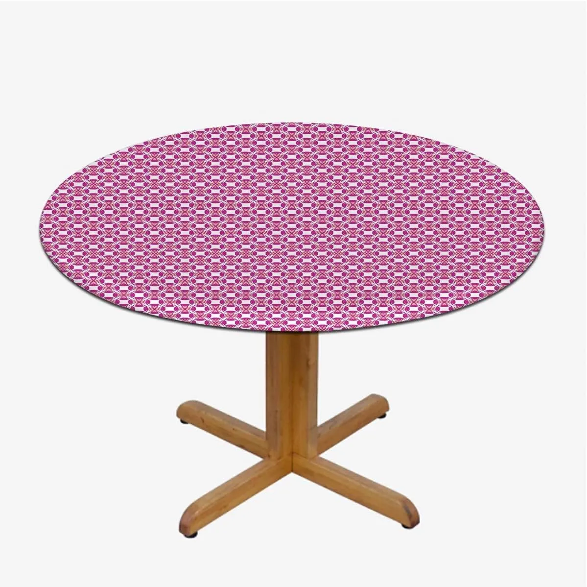 Pale Pink Round Table Cloth with Elastic Edged Flower Petals on Square Striped Girls Round Fitted Table Cover The Ultimate Protection for Your Table Abstract Fit for 48"-51" Table